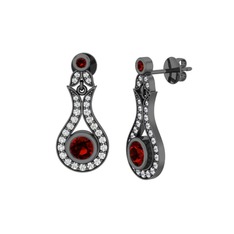 Garnet ve swarovski 925 ayar siyah rodyum kaplama gümüş küpe