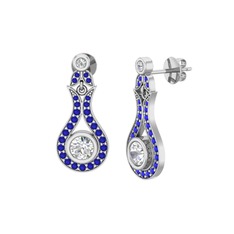 Lale Küpe - Swarovski ve lab safir 8 ayar beyaz altın küpe #vf3zmw