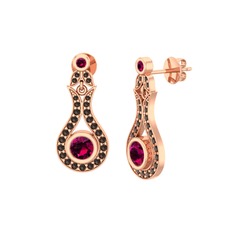 Lale Küpe - Rodolit garnet ve dumanlı kuvars 8 ayar rose altın küpe #vfw2ps