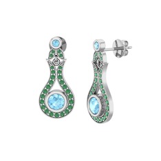 Lale Küpe - Akuamarin ve kök zümrüt 18 ayar beyaz altın küpe #vng338