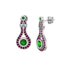 Yeşil kuvars ve rodolit garnet 8 ayar beyaz altın küpe