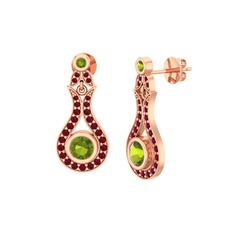 Peridot ve kök yakut 925 ayar rose altın kaplama gümüş küpe