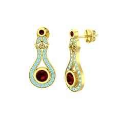 Lale Küpe - Garnet ve akuamarin 18 ayar altın küpe #wiinwn