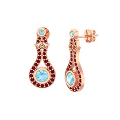 Lale Küpe - Akuamarin ve kök yakut 8 ayar rose altın küpe #x1jevb