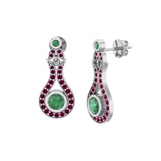 Lale Küpe - Kök zümrüt ve rodolit garnet 8 ayar beyaz altın küpe #x8ue0h