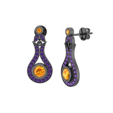 Lale Küpe - Sitrin ve ametist 925 ayar siyah rodyum kaplama gümüş küpe #xhtpq2