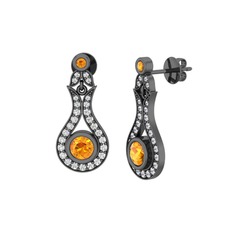Lale Küpe - Sitrin ve swarovski 925 ayar siyah rodyum kaplama gümüş küpe #xqdier