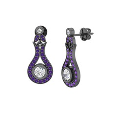Lale Küpe - Swarovski ve ametist 925 ayar siyah rodyum kaplama gümüş küpe #xupzv4
