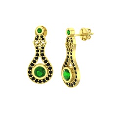 Lale Küpe - Yeşil kuvars ve siyah zirkon 925 ayar altın kaplama gümüş küpe #z8hv8b