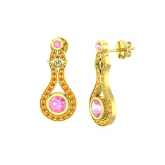 Lale Küpe - Pembe kuvars ve sitrin 8 ayar altın küpe #zf5tcc