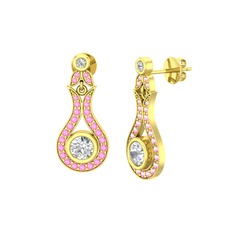 Lale Küpe - Beyaz zirkon ve pembe kuvars 14 ayar altın küpe #zg94pw