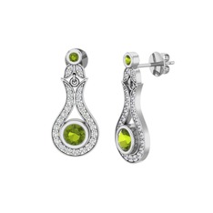 Peridot ve beyaz zirkon 14 ayar beyaz altın küpe