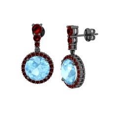 Lavinya Küpe - Akuamarin ve garnet 925 ayar siyah rodyum kaplama gümüş küpe #1015v3w
