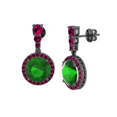 Lavinya Küpe - Yeşil kuvars ve rodolit garnet 925 ayar siyah rodyum kaplama gümüş küpe #10k0f6i