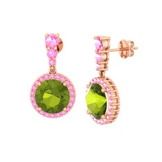 Peridot ve pembe kuvars 14 ayar rose altın küpe