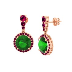 Yeşil kuvars ve rodolit garnet 18 ayar rose altın küpe