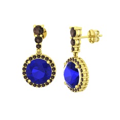 Lavinya Küpe - Lab safir ve dumanlı kuvars 18 ayar altın küpe #11sz08t