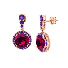 Lavinya Küpe - Rodolit garnet ve ametist 18 ayar rose altın küpe #12aq055