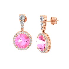 Pembe kuvars ve beyaz zirkon 18 ayar rose altın küpe