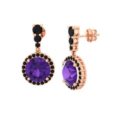 Lavinya Küpe - Ametist ve siyah zirkon 14 ayar rose altın küpe #12tlbru