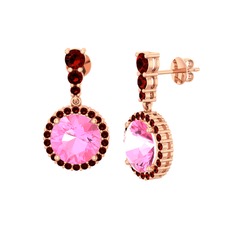 Pembe kuvars ve garnet 14 ayar rose altın küpe