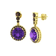 Lavinya Küpe - Ametist ve dumanlı kuvars 18 ayar altın küpe #13ppz10