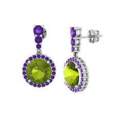 Peridot ve ametist 8 ayar beyaz altın küpe