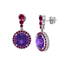 Lavinya Küpe - Ametist ve rodolit garnet 8 ayar beyaz altın küpe #159tcuf