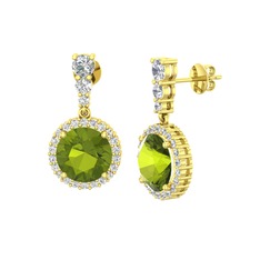 Peridot ve beyaz zirkon 14 ayar altın küpe