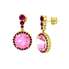 Pembe kuvars ve rodolit garnet 925 ayar altın kaplama gümüş küpe