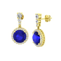 Lab safir ve swarovski 18 ayar altın küpe