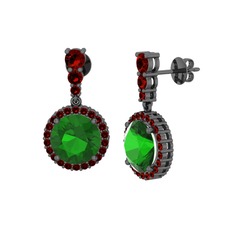 Yeşil kuvars ve garnet 925 ayar siyah rodyum kaplama gümüş küpe