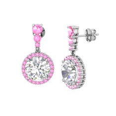 Swarovski ve pembe kuvars 18 ayar beyaz altın küpe