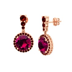 Rodolit garnet ve garnet 14 ayar rose altın küpe