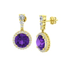 Ametist ve swarovski 18 ayar altın küpe