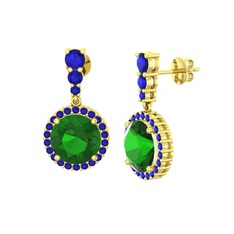 Lavinya Küpe - Yeşil kuvars ve lab safir 8 ayar altın küpe #18g2h8x