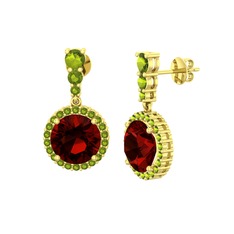 Lavinya Küpe - Garnet ve peridot 18 ayar altın küpe #18n6924
