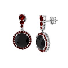 Siyah zirkon ve garnet 8 ayar beyaz altın küpe