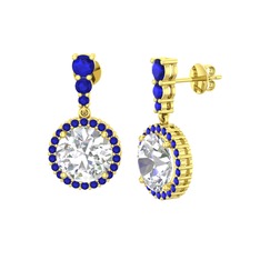 Lavinya Küpe - Swarovski ve lab safir 8 ayar altın küpe #19kesn6