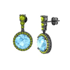 Lavinya Küpe - Akuamarin ve peridot 925 ayar siyah rodyum kaplama gümüş küpe #1a0yc1l