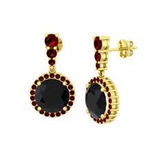 Siyah zirkon ve garnet 925 ayar altın kaplama gümüş küpe