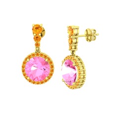 Pembe kuvars ve sitrin 14 ayar altın küpe