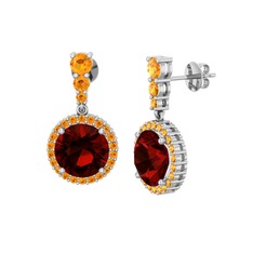Garnet ve sitrin 18 ayar beyaz altın küpe