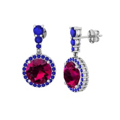 Rodolit garnet ve lab safir 14 ayar beyaz altın küpe