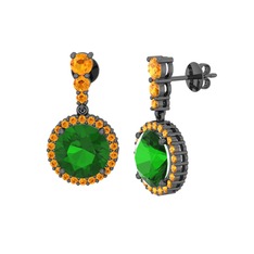 Lavinya Küpe - Yeşil kuvars ve sitrin 925 ayar siyah rodyum kaplama gümüş küpe #1cknlt4