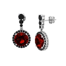 Lavinya Küpe - Garnet ve siyah zirkon 8 ayar beyaz altın küpe #1cmdgxz
