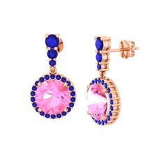 Pembe kuvars ve lab safir 8 ayar rose altın küpe
