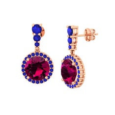 Rodolit garnet ve lab safir 925 ayar rose altın kaplama gümüş küpe