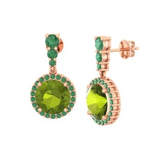 Peridot ve kök zümrüt 18 ayar rose altın küpe