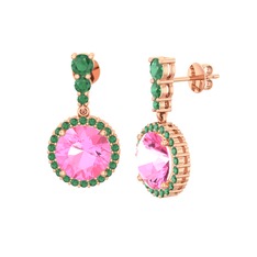 Lavinya Küpe - Pembe kuvars ve kök zümrüt 18 ayar rose altın küpe #1drkv0x